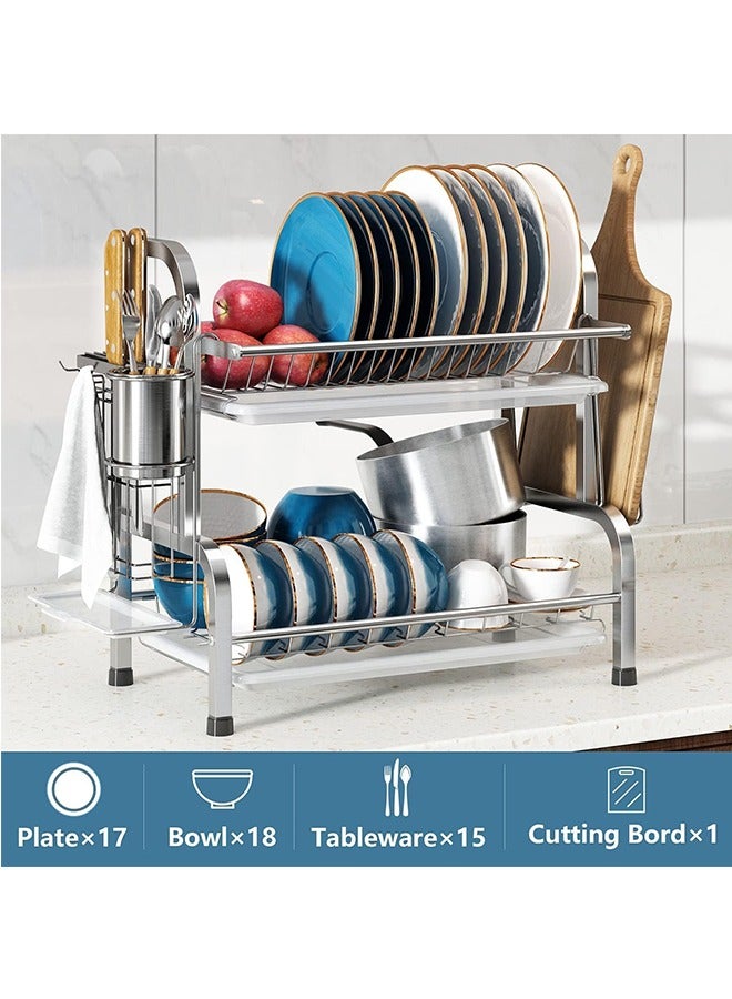JCB CHIC 2 Tier Dish Drying Rack, Kitchen Organizers and Storage Rack with Drainboard Set, Stainless Steel Large Capacity Dish Drainer Rack for Home Kitchen - Image 5