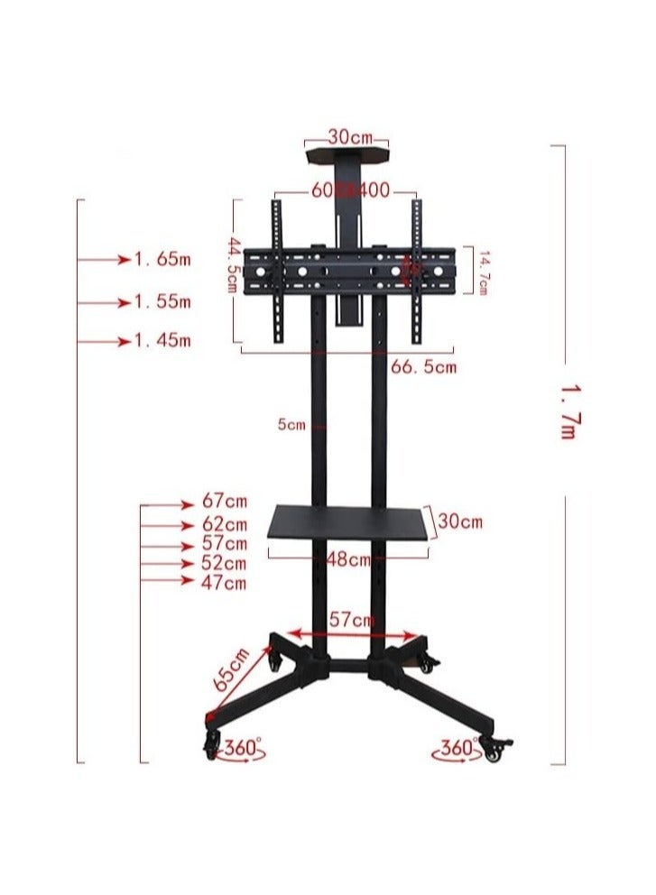 Mobile TV Stand, TV Cart with Mount on Lockable Wheels and 2 Trays for 32-65inch LED and LCD Screen (32-65in with 2 trays)