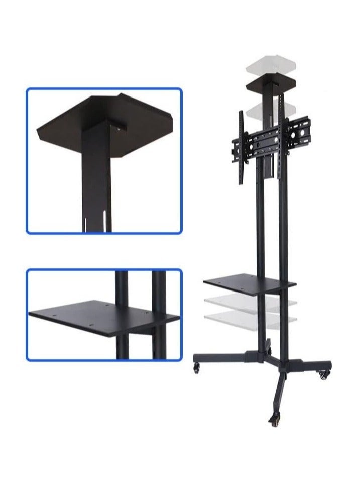 Mobile TV Stand, TV Cart with Mount on Lockable Wheels and 2 Trays for 32-65inch LED and LCD Screen (32-65in with 2 trays)
