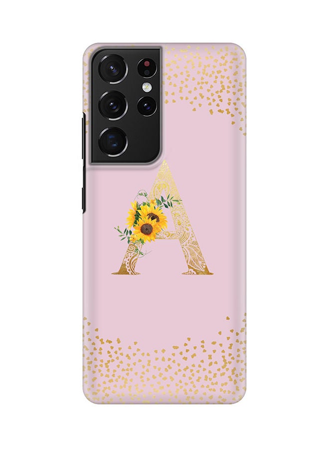 Stylizedd Monogram Slim Cover for Samsung Galaxy S21 Ultra 5G Case Custom Initials Letter Floral Pattern Snap Series Mobile Cover Matte Alphabet  - A (Pink) - Image 1