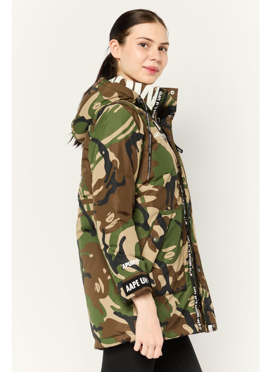Aape By A Bathing Ape - Women Camouflage Puffer Jacket, Olive/Brown - Image 1