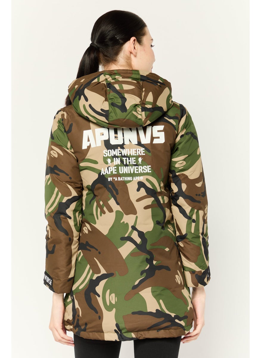 Aape By A Bathing Ape - Women Camouflage Puffer Jacket, Olive/Brown - Image 1