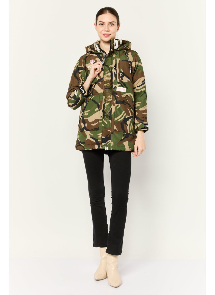 Aape By A Bathing Ape - Women Camouflage Puffer Jacket, Olive/Brown - Image 1