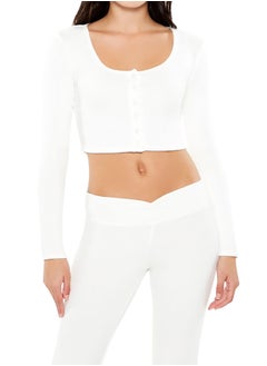 FOREVER 21 Button-Front Crop Top  - Image 1