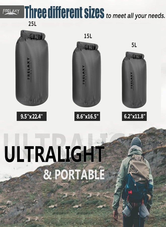 Frelaxy Waterproof Dry Bag 2 Pack/3 Pack, Lightweight Portable Dry Bags, 5L & 15L & 25L Durable Dry Sack Set Keep Gear Dry for Hiking, Camping, Boating, Backpacking, Kayaking (3 Pack - Gray) - Image 2
