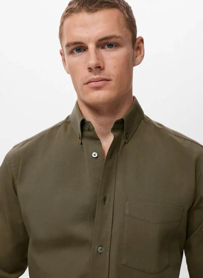 Mango Man cotton regular fit pocket shirt