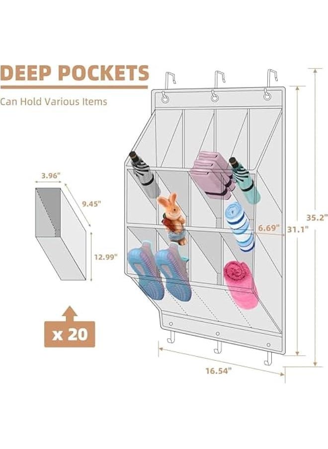 HOOKOR Durku Over the Door Shoe Organizer,Hanging Shoe Organizer Rack,12 Large Pockets and 2 Larger Storage Various Compartments with 3 Hooks, Home Accessories, Grey (12 Pockets)  - Image 2