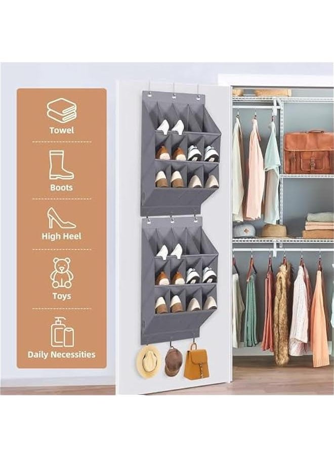 HOOKOR Durku Over the Door Shoe Organizer,Hanging Shoe Organizer Rack,12 Large Pockets and 2 Larger Storage Various Compartments with 3 Hooks, Home Accessories, Grey (12 Pockets)  - Image 4