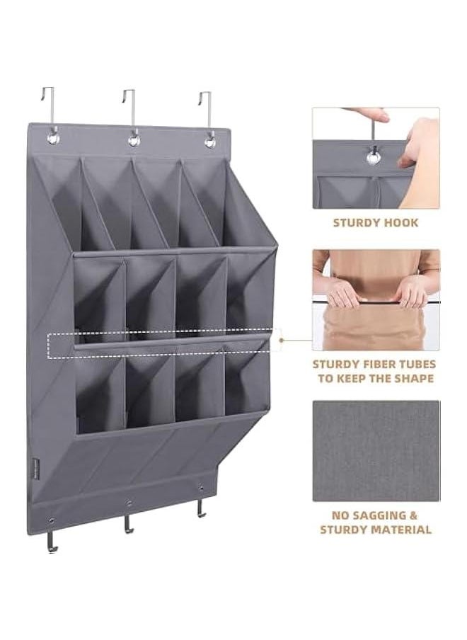 HOOKOR Durku Over the Door Shoe Organizer,Hanging Shoe Organizer Rack,12 Large Pockets and 2 Larger Storage Various Compartments with 3 Hooks, Home Accessories, Grey (12 Pockets)  - Image 5