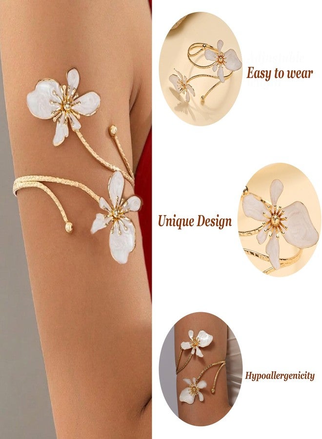 Frodete Gold Arm Cuff Jewelry for Women Flower Upper Arm Cuff Butterfly Bracelet Bagles Beach Jewelry Trendy Stuff Gifts - Image 3