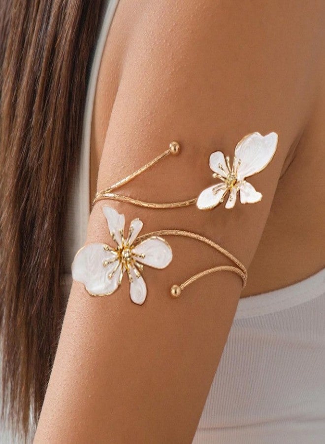 Frodete Gold Arm Cuff Jewelry for Women Flower Upper Arm Cuff Butterfly Bracelet Bagles Beach Jewelry Trendy Stuff Gifts - Image 4