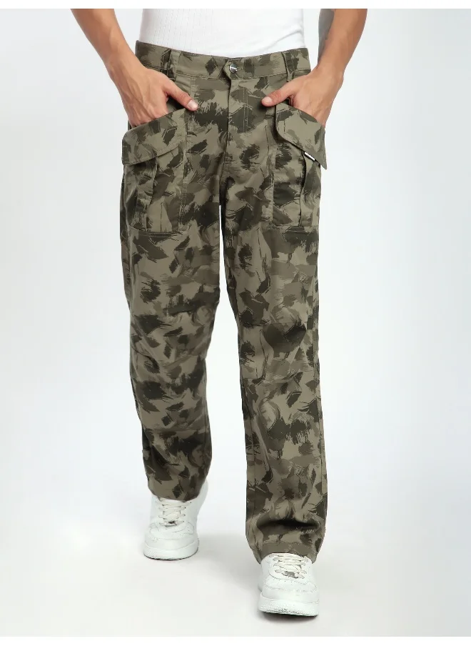 Beyoung Brown Pleated Knee Camo Cargo Pants