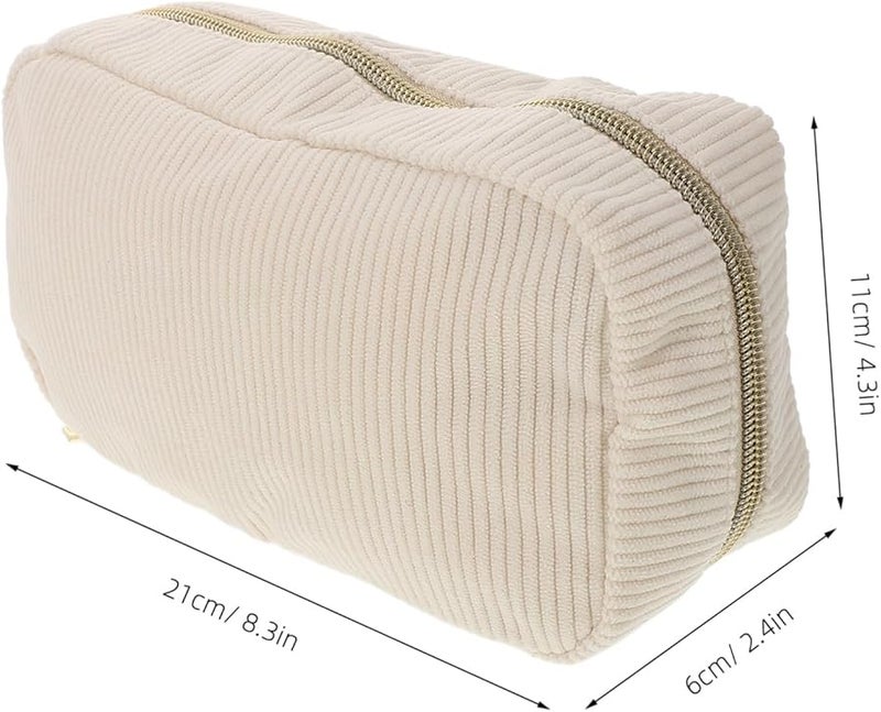 Corduroy Makeup Bag Portable Travel Cosmetic Organizer Pouch For Women Lightweight Toiletries Storage - Image 3