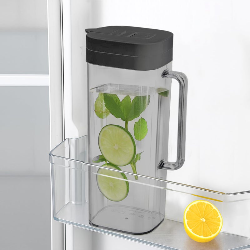 KitchenPrima SlimFit 2 Quart (2 Liter) pitcher with lid - Water jug for fridge door - Leakproof 64oz plastic pitcher with lid - Drink Container for Juice, Iced Tea, Coffee, BPA-Free Plastic, Black - Image 1