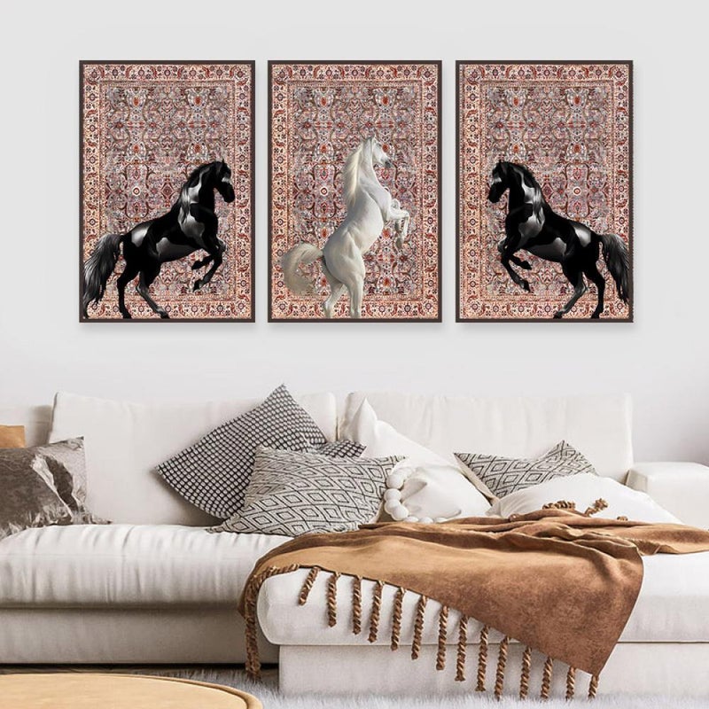 Marktna Three canvas paintings with a horse design and a hollow frame, measuring (120×60), three pieces - Image 3