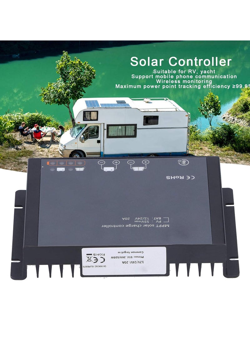 Solar Controller, MPPT Regulator, Auto Tracking Focus Waterproof with Bluetooth, 20A DC12/24V