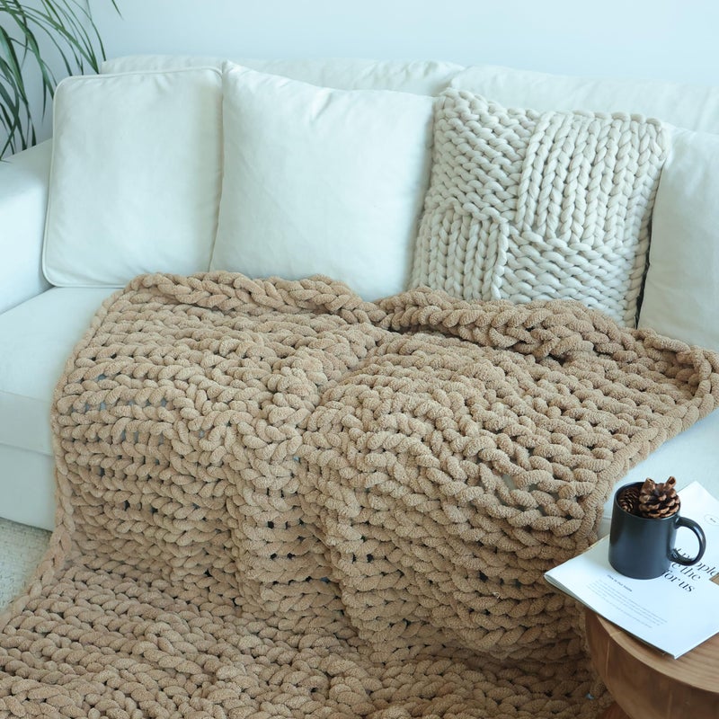 Maetoow Chenille Chunky Knit Blanket Throw 4050 Inch Handmade Warm  Cozy Blanket Couch Bed Home Decor Soft Breathable Fleece Banket Christmas Thick and Giant Yarn Throws Khaki