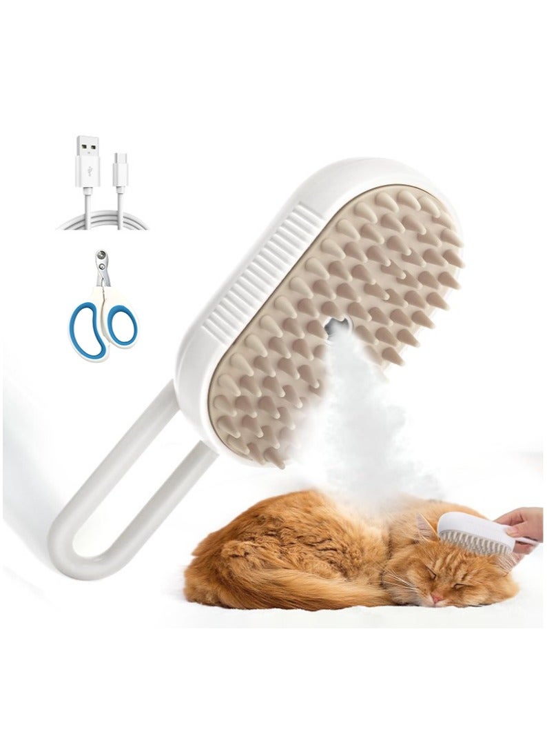 MileMelo 3-in-1 Steamy Brush for Cats & Dogs with Nail Clipper | Electric Deshedding Tool for Removing Tangles & Loose Hair | Portable Pet Grooming Kit for Shedding Control (White Brown)  - Image 1