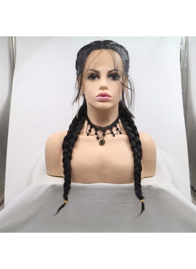 Xiweiya Xiweiya Black Double Braids Wigs Synthetic Braided Lace Front Wig with Baby Hair Wig Heat Resistant Fiber Middle Part synthetic lace front wigs Normal & Add Human Weaving Part (Normal)  - Image 1