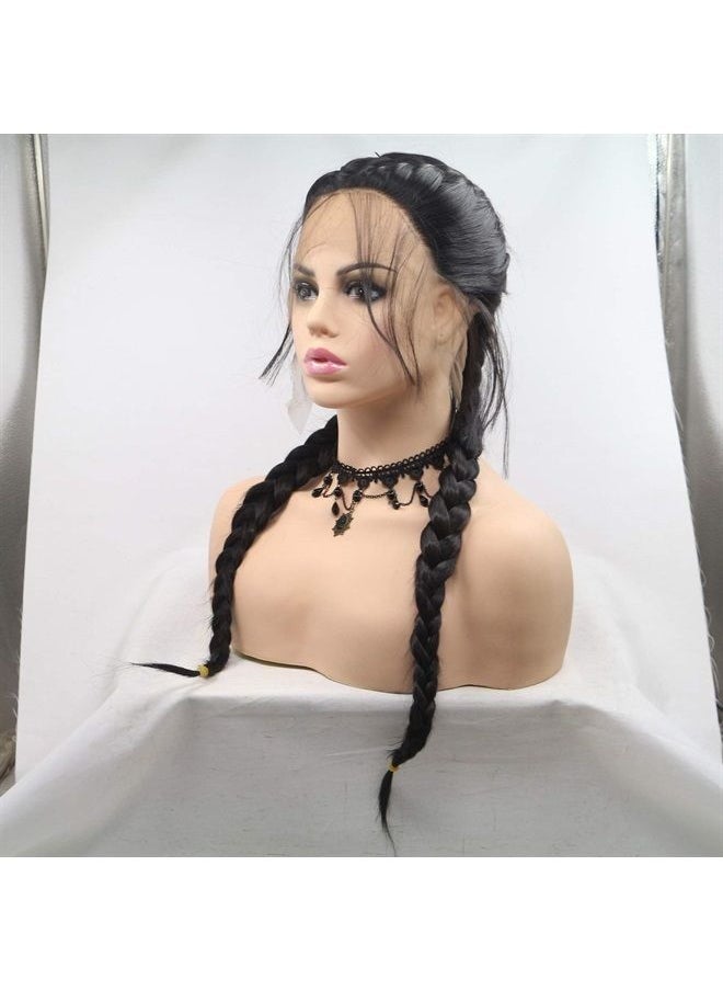 Xiweiya Xiweiya Black Double Braids Wigs Synthetic Braided Lace Front Wig with Baby Hair Wig Heat Resistant Fiber Middle Part synthetic lace front wigs Normal & Add Human Weaving Part (Normal)  - Image 2
