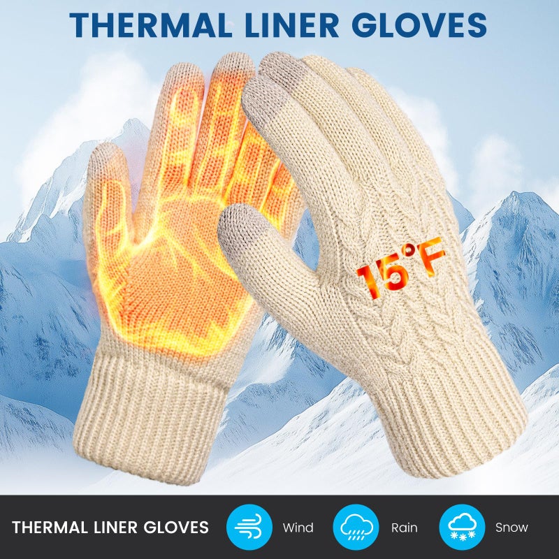 Pleneal Women Winter Gloves, Touch Screen Knit Gloves with Thermal Soft Lining Dual-Layer Glove for Cold Weather - Image 2