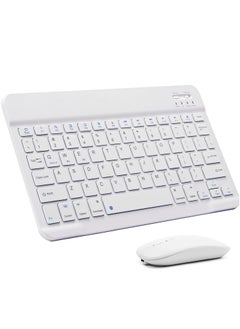 Ultra-Slim Bluetooth Keyboard and Mouse Combo Rechargeable Portable Wireless Keyboard Mouse Set for Apple iPad iPhone iOS 13 and Above Samsung Tablet Phone Smartphone Android Windows (White