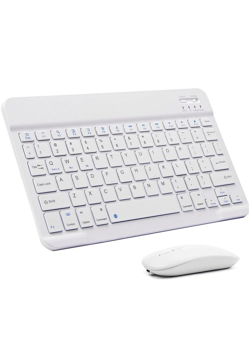 Generic - Ultra-Slim Bluetooth Keyboard and Mouse Combo Rechargeable Portable Wireless Keyboard Mouse Set for Apple iPad iPhone iOS 13 and Above Samsung Tablet Phone Smartphone Android Windows (White - Image 1