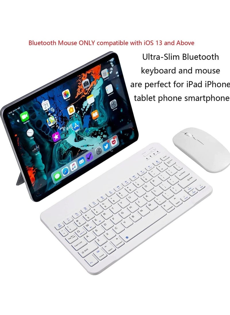 Generic - Ultra-Slim Bluetooth Keyboard and Mouse Combo Rechargeable Portable Wireless Keyboard Mouse Set for Apple iPad iPhone iOS 13 and Above Samsung Tablet Phone Smartphone Android Windows (White - Image 1