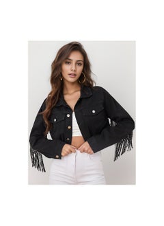 Squality Leisure Tassels Denim Short Jacket Women Black