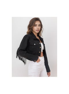 Loquat Squality Leisure Tassels Denim Short Jacket Women Black  - Image 2