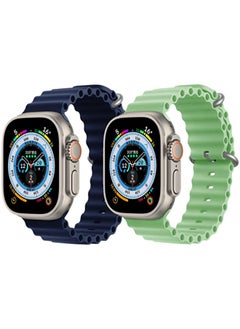 Silicone Ocean Band Strap Dark Blue Silicone Ocean Band Strap Mint Green Set of 2 for Apple Watch Ultra 8 49mm