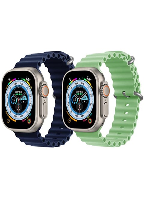 Silicone Ocean Band Strap Dark Blue Silicone Ocean Band Strap Mint Green Set of 2 for Apple Watch Ultra 8 49mm