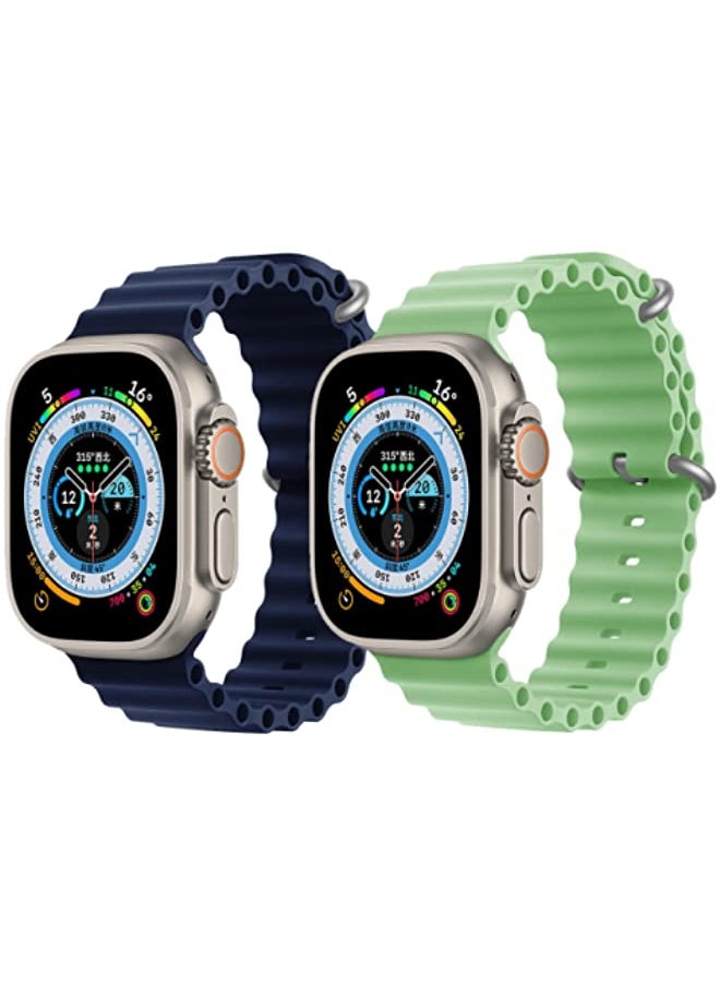IAF - Silicone Ocean Band Strap Dark Blue Silicone Ocean Band Strap Mint Green Set of 2 for Apple Watch Ultra 8 49mm - Image 1