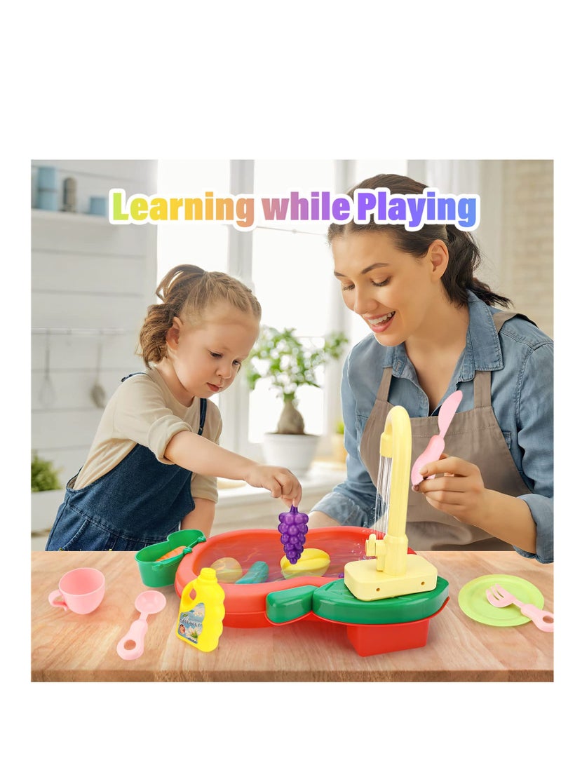 سيوسي ألعاب حوض المطبخ، مجموعة مطبخ غسيل الأطفال، لعبة لعب غسالة الأطباق الكهربائية مع نظام دورة المياه الجارية وإكسسوارات المطبخ، ألعاب لعب الأدوار للأولاد والبنات والأطفال، هدايا للأطفال - Image 2