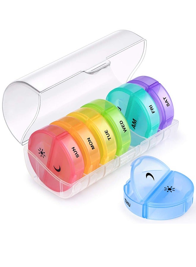 Weekly Pill Organizer 2 Times a Day, Travel Pill Box 7 Day, AM PM Twice a Day Pill Case, Portable Daily Vitamin Organizers for Medication, Vitamins, Fish Oil, Supplements (Clear) - Image 1