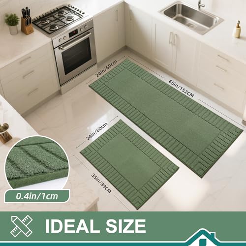 BEQHAUSE-Kitchen-Rugs-Non-Slip-Kitchen-Mats-for-Floor Machine Washable Kitchen Rugs 2 Pieces Kitchen Carpet Runner with TPR Backing,Green,24x35inch/24x60inch - Image 2