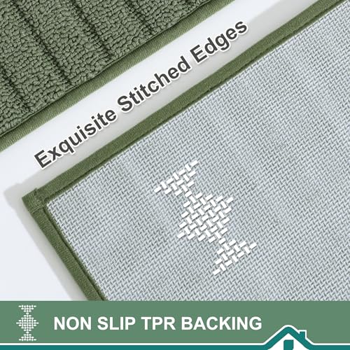 BEQHAUSE-Kitchen-Rugs-Non-Slip-Kitchen-Mats-for-Floor Machine Washable Kitchen Rugs 2 Pieces Kitchen Carpet Runner with TPR Backing,Green,24x35inch/24x60inch - Image 3