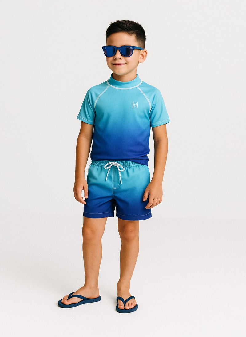 MINOTI Boys' Swim Shorts with Elastic Waist and Adjustable Drawstring - Image 1