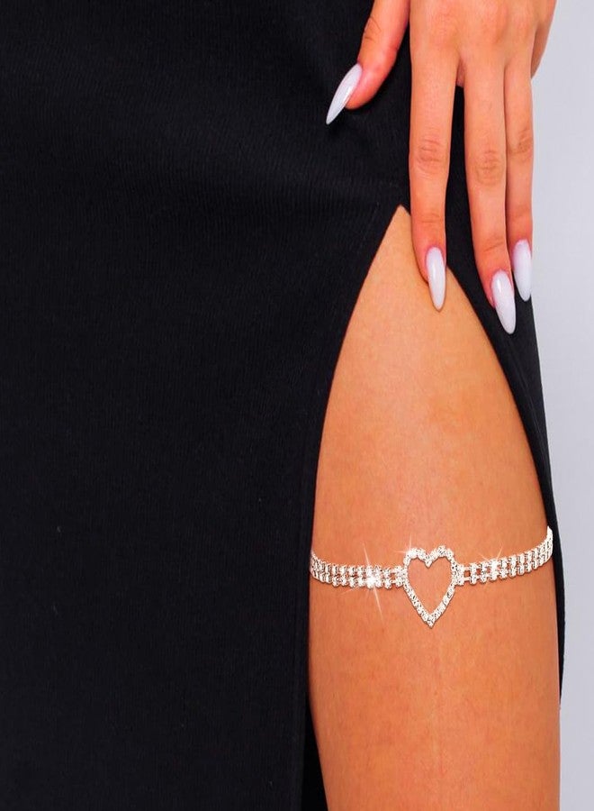 ووي سلسلة فخذ مرصعة بأحجار الراين اللامعة من Woeoe، سلسلة ساق فضية على شكل قلب، مجوهرات للجسم للنساء - Image 2