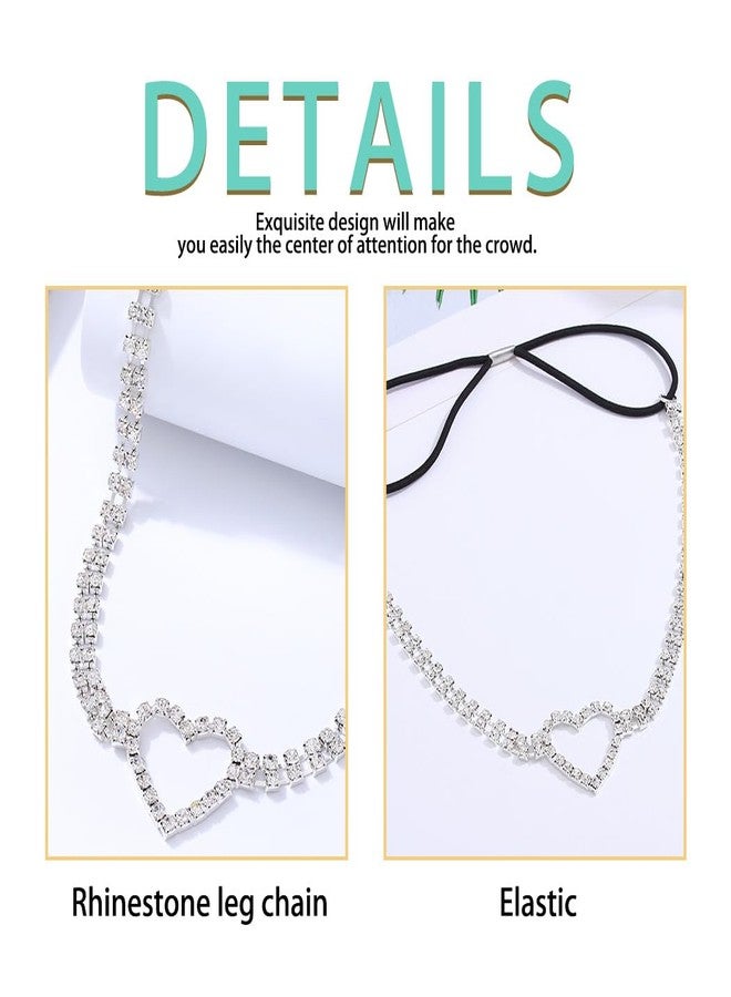 ووي سلسلة فخذ مرصعة بأحجار الراين اللامعة من Woeoe، سلسلة ساق فضية على شكل قلب، مجوهرات للجسم للنساء - Image 5