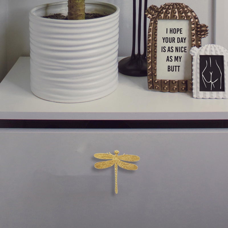 Brass Dragonfly Cabinet Knob Decorative Drawer Pulls Single Hole Dresser Handle - Image 5