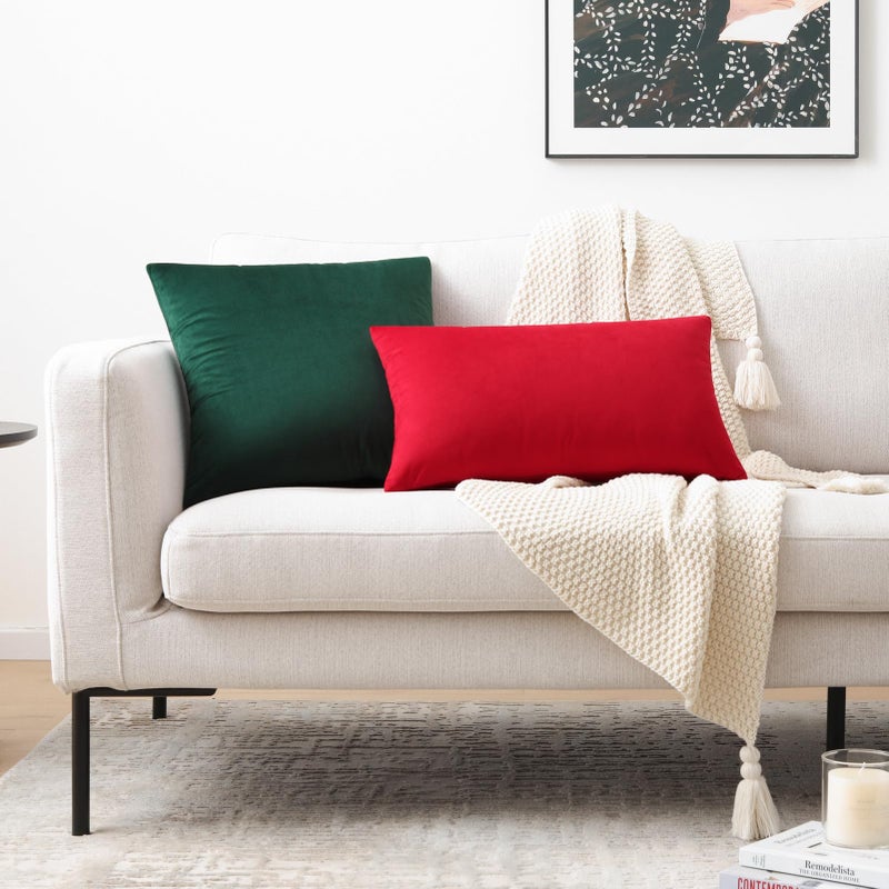 مكسهاج Mixhug Disrodative Throw Pillow Covers Coushion Velvet Cushion يغطي حالات وسادة رمي صلبة للأريكة والوسائد الداكنة الخضراء 20 × 20 بوصة مجموعة من 2 - Image 5