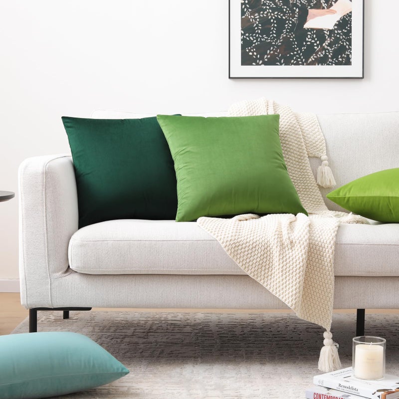 مكسهاج Mixhug Disrodative Throw Pillow Covers Coushion Velvet Cushion يغطي حالات وسادة رمي صلبة للأريكة والوسائد الداكنة الخضراء 20 × 20 بوصة مجموعة من 2 - Image 4