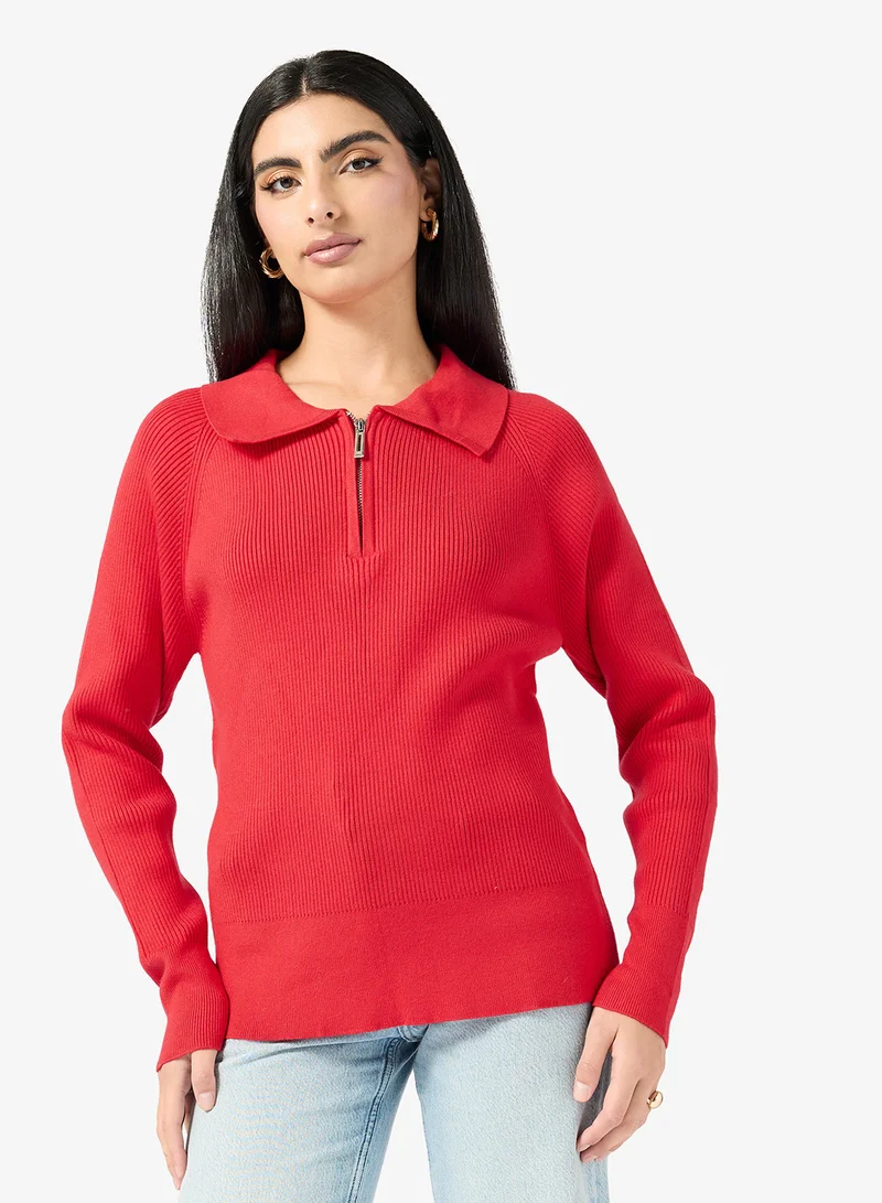 ELLA Polo Sweater With Collar Zipper