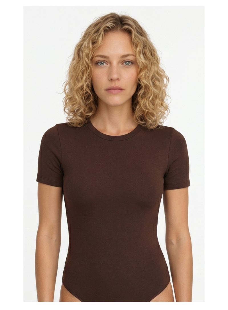 RAVIN Chocolate Brown Fitted Essential Crew Neck Tee - Image 1