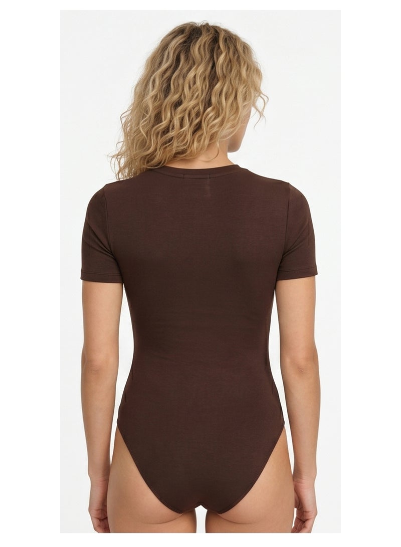 RAVIN Chocolate Brown Fitted Essential Crew Neck Tee - Image 2