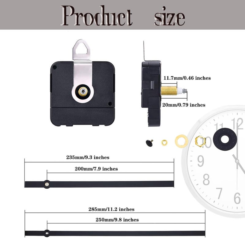 Long-axle, high-torque clock movement with a 250mm black straight hands. - Image 2