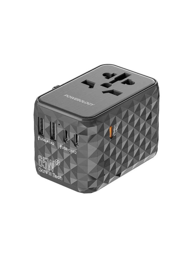 Powerology Universal Multi-Port Travel Adapter PD 65W ( 3X Type-C / 2X USB-A Ports )  - Image 1