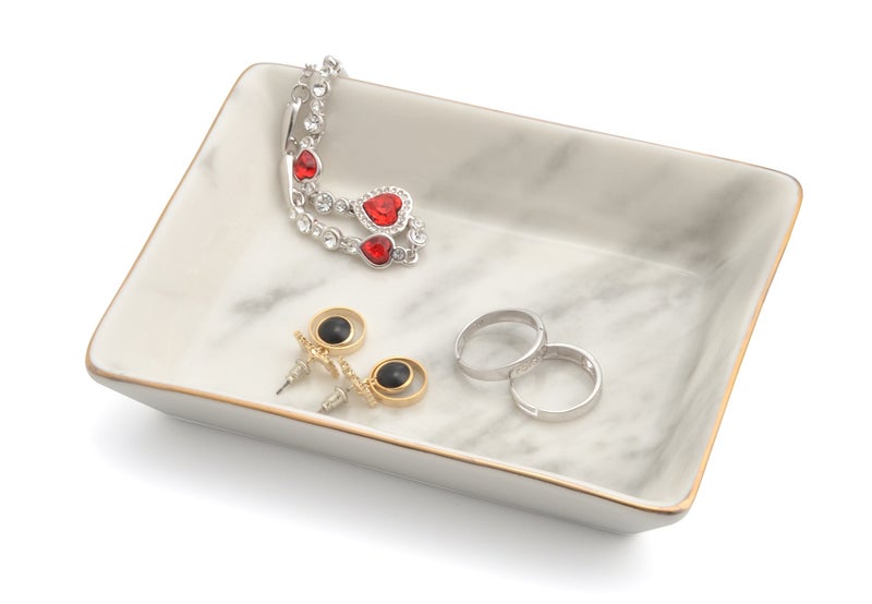 Tahit Tahit Nordic Grey Striped Marble Plate  Ceramic Jewelry Tray Ring Holder Bracelets Plate Decor Dish  Perfect for Holding Small jewelries Rings Necklaces Earrings Bracelets Cosmetics etc 