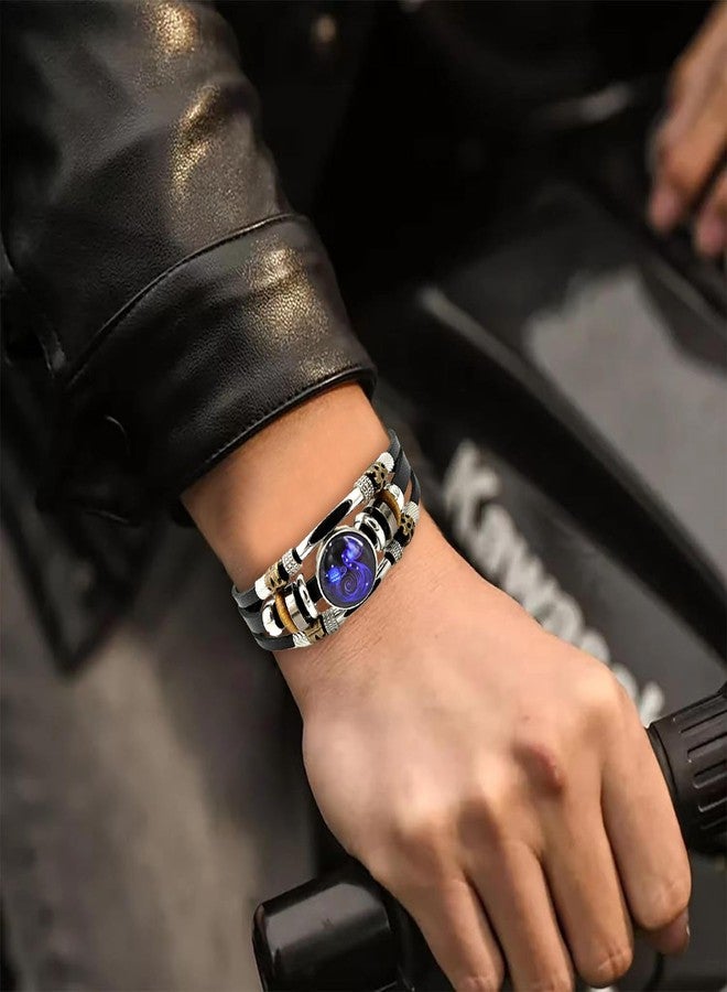 WLLAY 2pcs Retro 12 Zodiac Constellation Beaded Hand Woven Leather Bracelet PUNK Chain Cuff (Leo) - Image 4